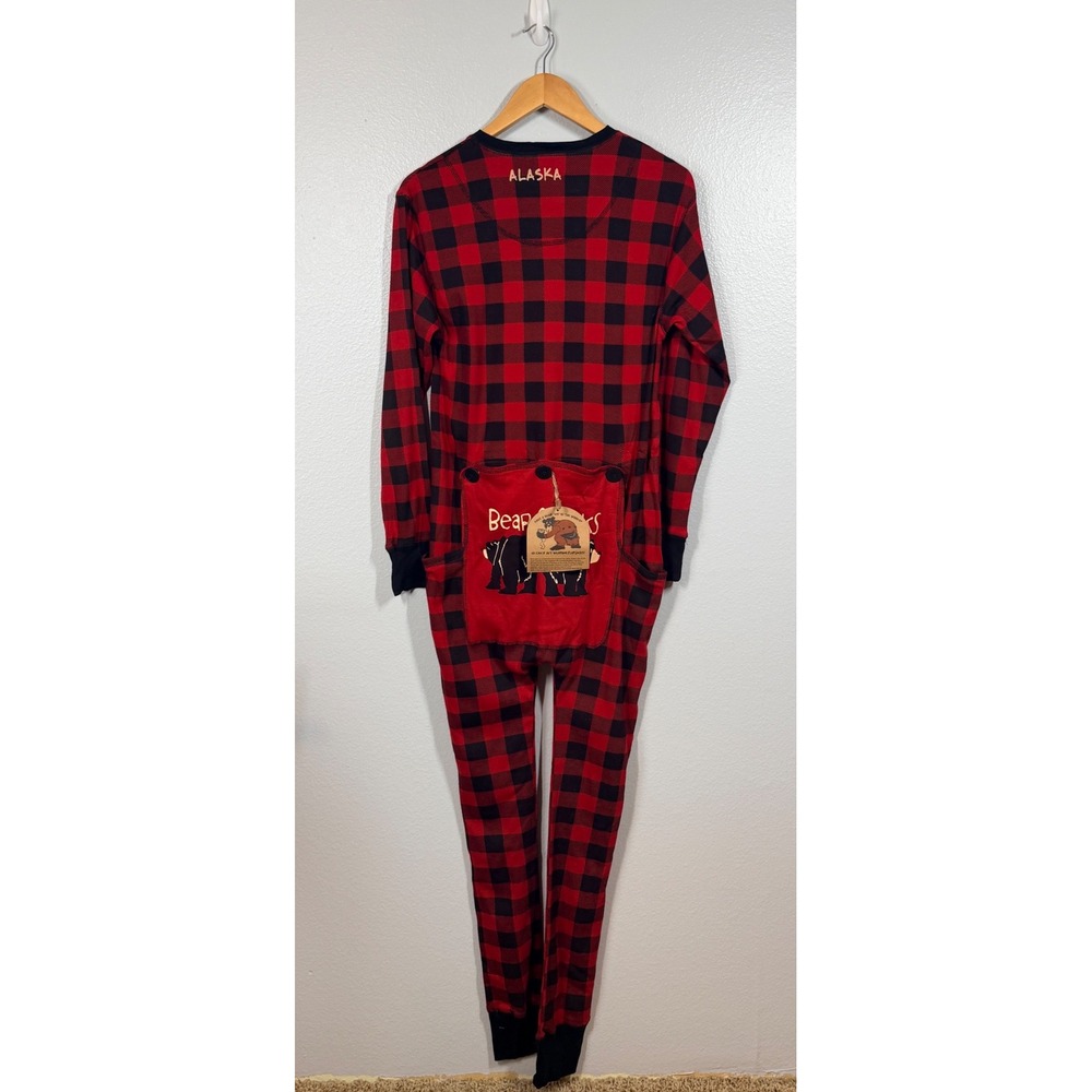 Lazy One FlapJacks Pajamas Unisex Medium Red Bear Cheeks Buffalo Plaid Trap Door